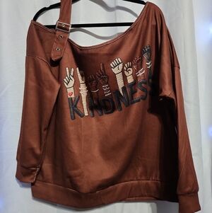 Brown Top, Off The Shoulder w/KINDESS Lettering, Size L